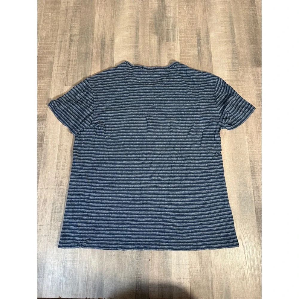Vtg Polo Ralph Lauren Mens Blue Striped Linen Cotton Pocket T-Shirt Large Thin